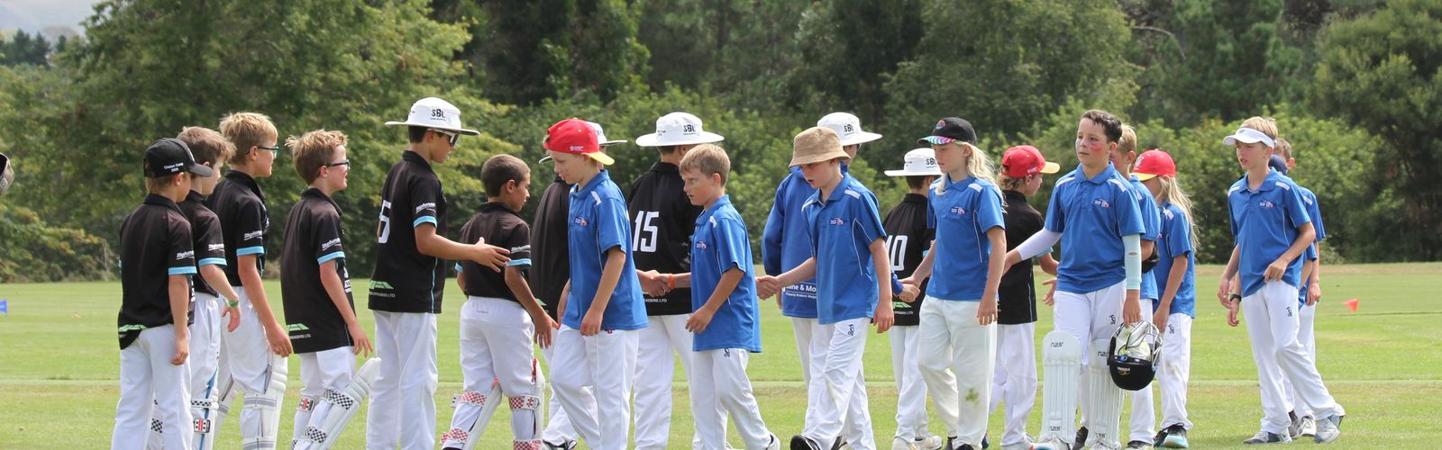 Taupō and visiting players shaking hands after a game at the 2026 Taupō T20